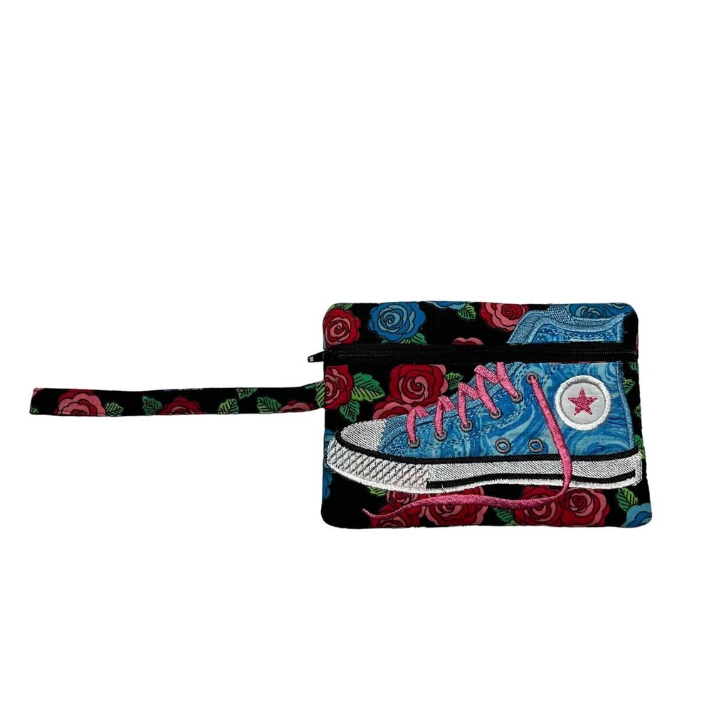 Women's Handmade Cotton Rose Converse Sneakers Embroidered Wristlet